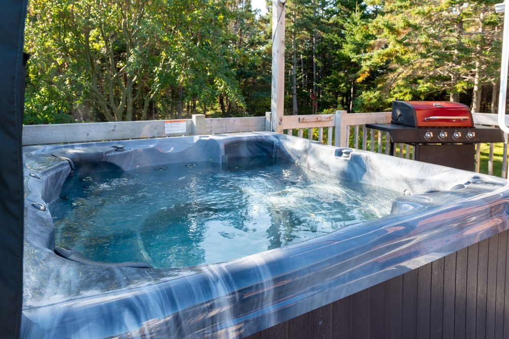 A,Large,Aqua,Blue,Colored,Empty,Hot,Tub,On,A